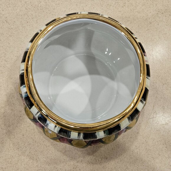 RARE MACKENZIE CHILDS ARGYLE PLAID AURORA CERAMIC GROOVY CANISTER JAR DISH - Picture 13 of 16